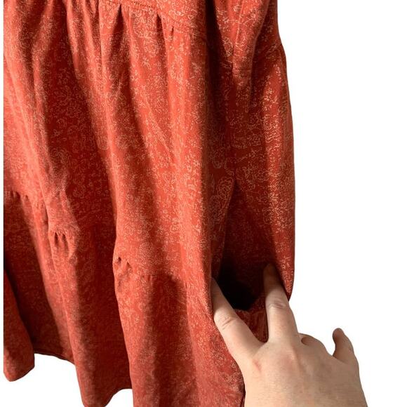 Frye Faded Bandana Red Tiered Cotton Jersey Knit Dress w/ Pockets Plus Size XXL - Picture 6 of 12